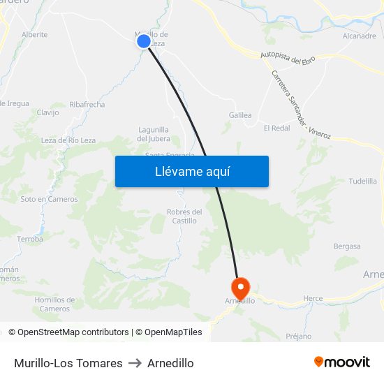 Murillo-Los Tomares to Arnedillo map