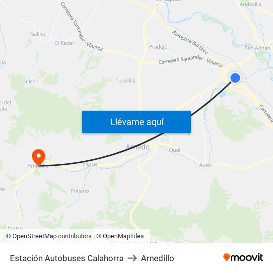 Estación Autobuses Calahorra to Arnedillo map