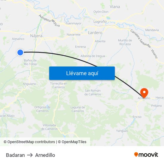Badaran to Arnedillo map