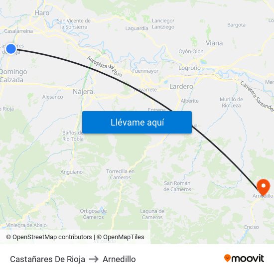 Castañares De Rioja to Arnedillo map