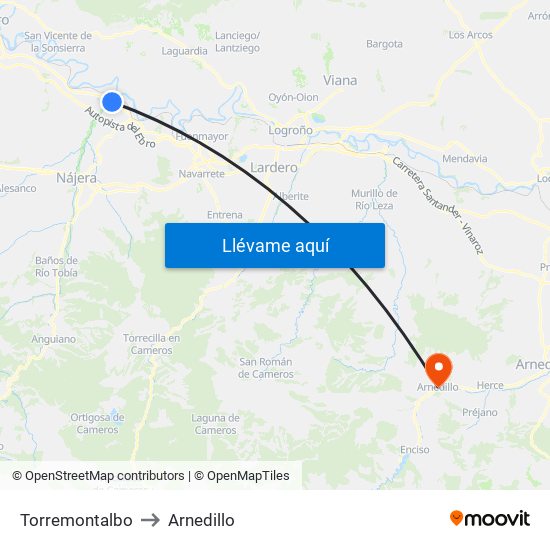 Torremontalbo to Arnedillo map