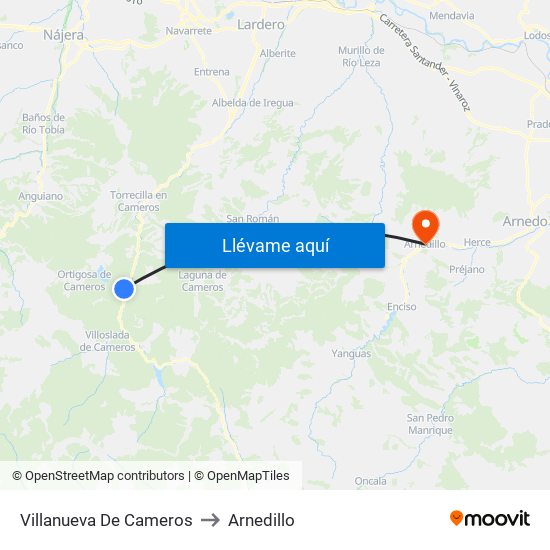 Villanueva De Cameros to Arnedillo map