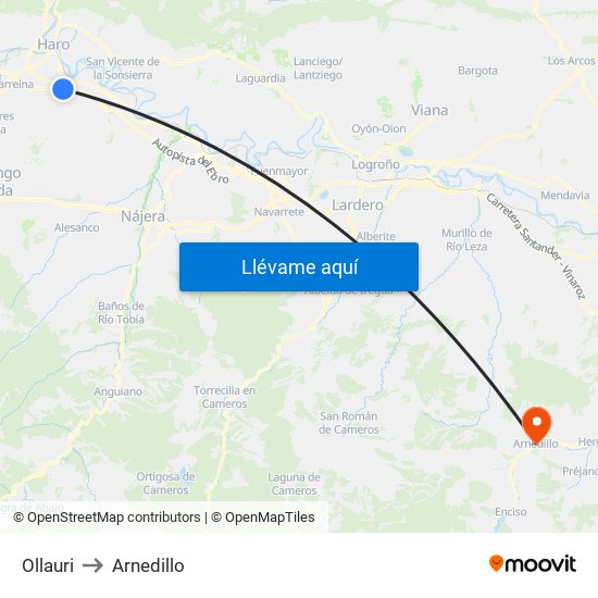 Ollauri to Arnedillo map