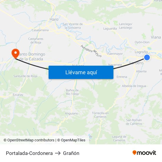 Portalada-Cordonera to Grañón map