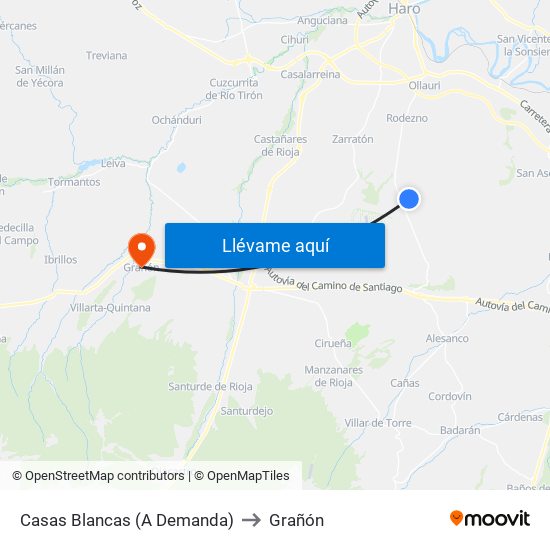 Casas Blancas (A Demanda) to Grañón map