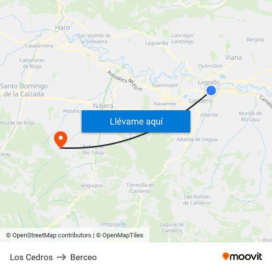 Los Cedros to Berceo map