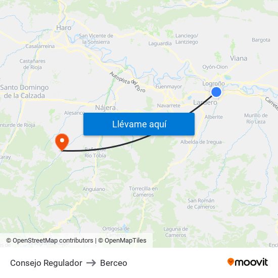 Consejo Regulador to Berceo map