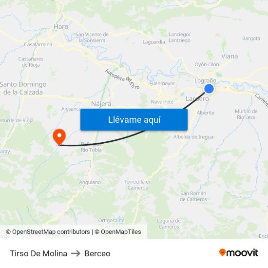 Tirso De Molina to Berceo map