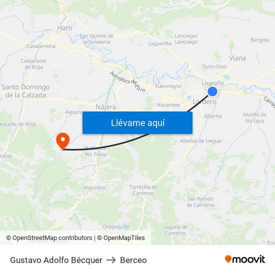 Gustavo Adolfo Bécquer to Berceo map