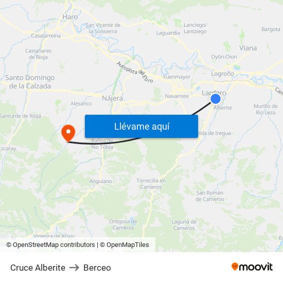 Cruce Alberite to Berceo map