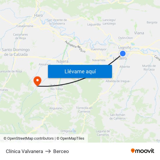 Clínica Valvanera to Berceo map