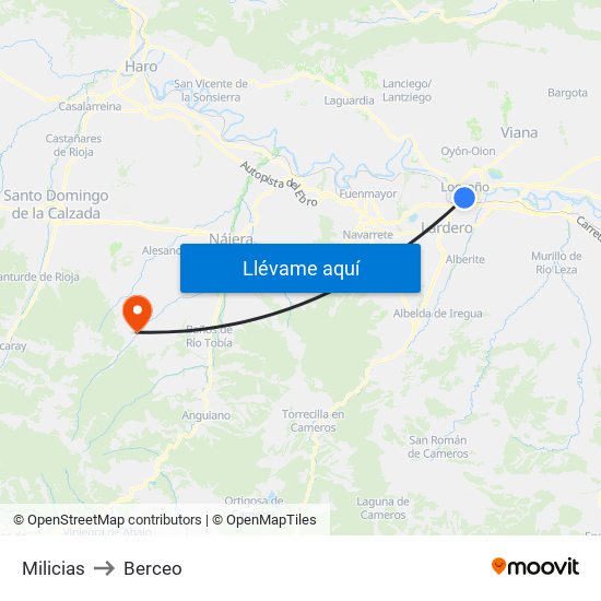 Milicias to Berceo map