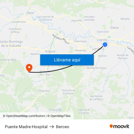 Puente Madre-Hospital to Berceo map