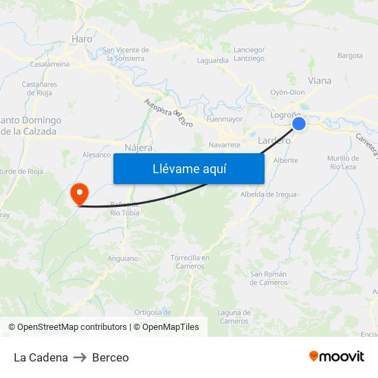 La Cadena to Berceo map
