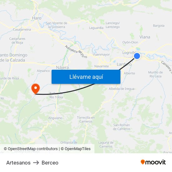 Artesanos to Berceo map