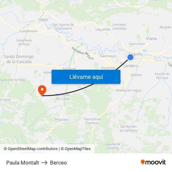 Paula Montalt to Berceo map