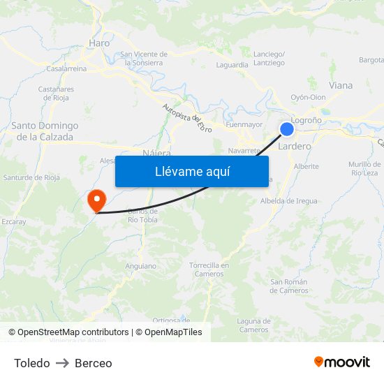 Toledo to Berceo map