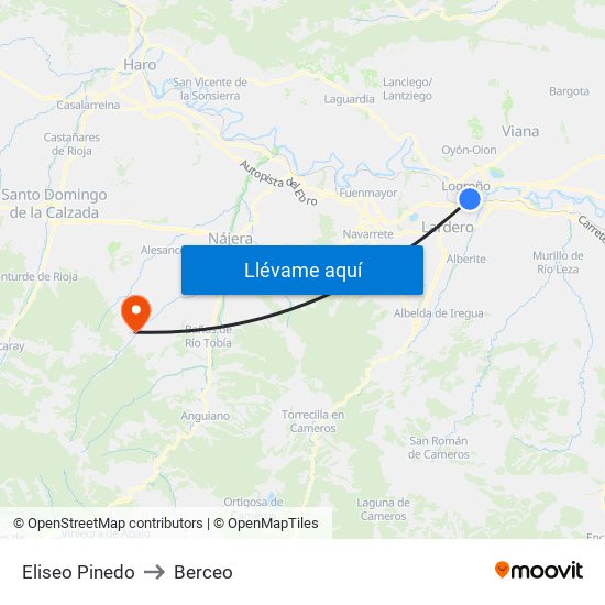 Eliseo Pinedo to Berceo map