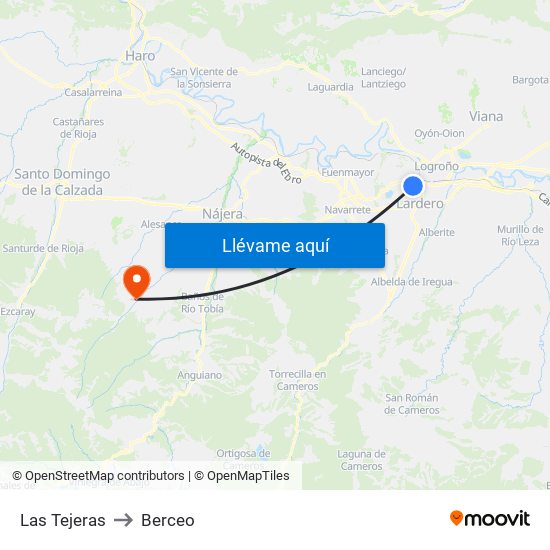 Las Tejeras to Berceo map