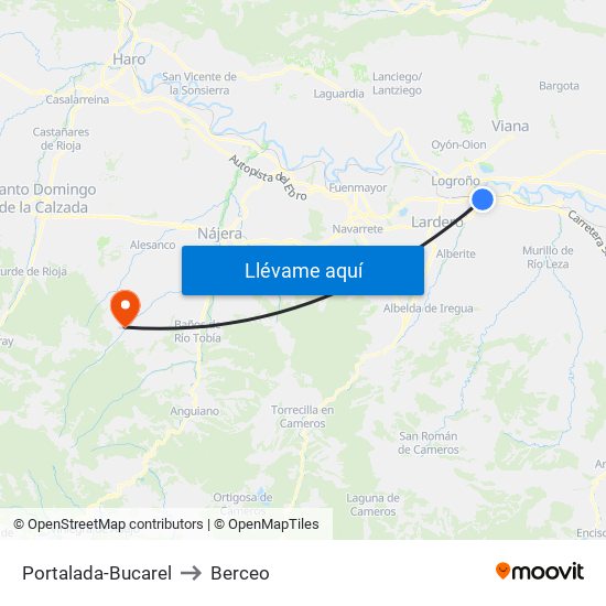 Portalada-Bucarel to Berceo map