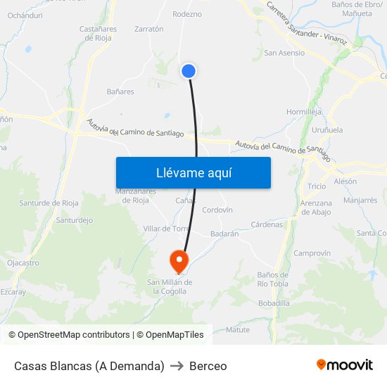 Casas Blancas (A Demanda) to Berceo map