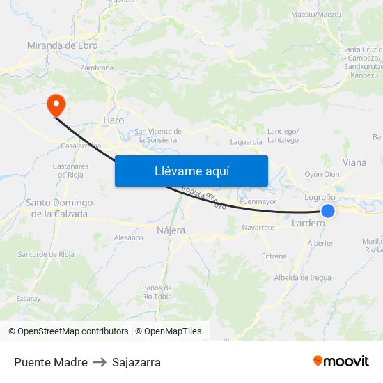 Puente Madre to Sajazarra map