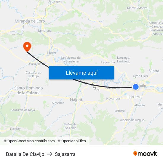 Batalla De Clavijo to Sajazarra map