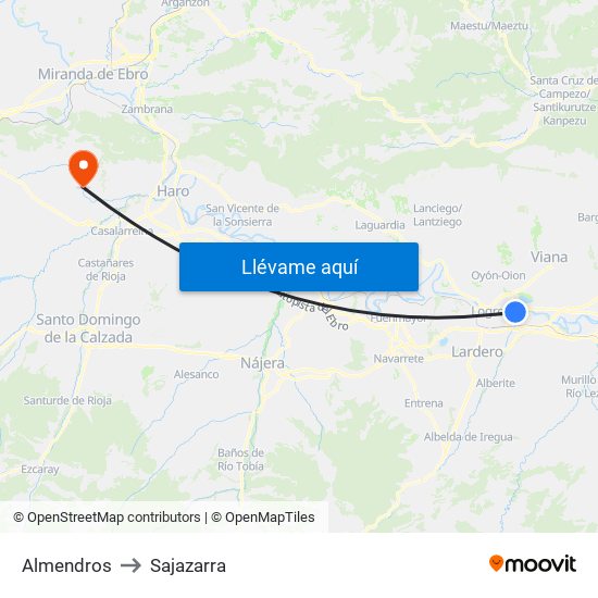 Almendros to Sajazarra map