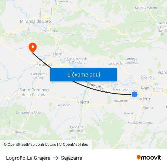 Logroño-La Grajera to Sajazarra map