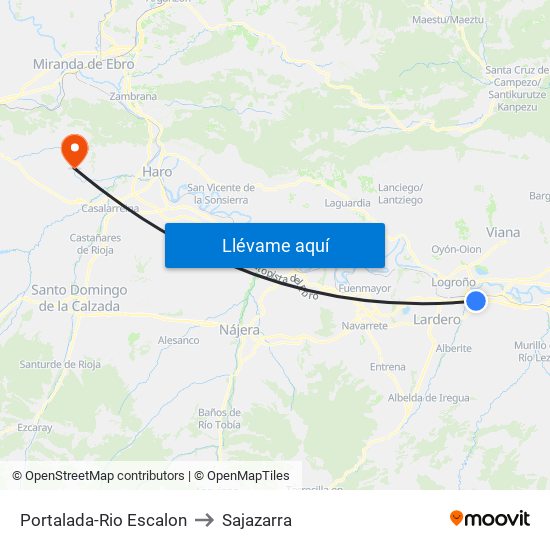 Portalada-Rio Escalon to Sajazarra map