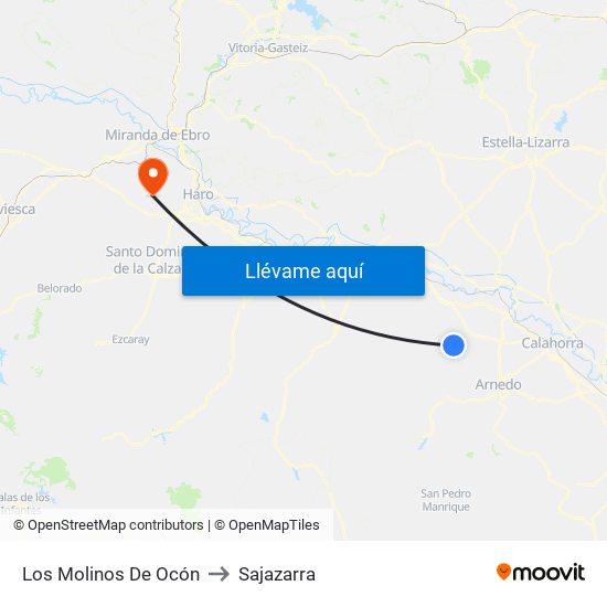 Los Molinos De Ocón to Sajazarra map