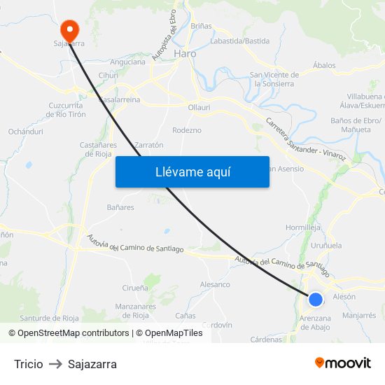 Tricio to Sajazarra map