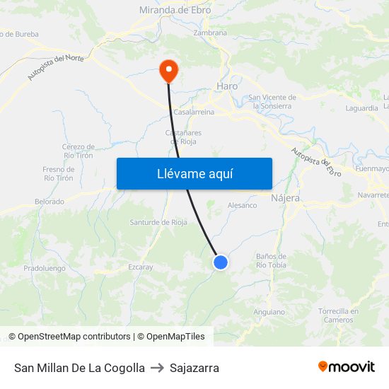 San Millan De La Cogolla to Sajazarra map