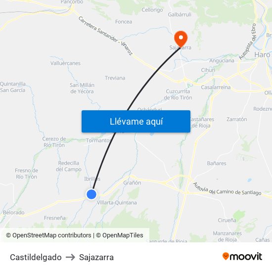 Castildelgado to Sajazarra map