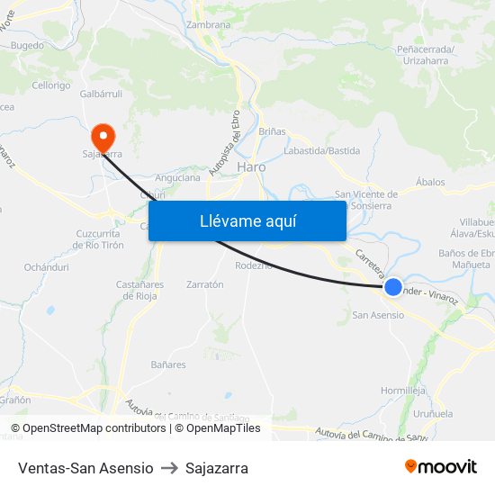 Ventas-San Asensio to Sajazarra map
