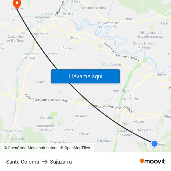 Santa Coloma to Sajazarra map