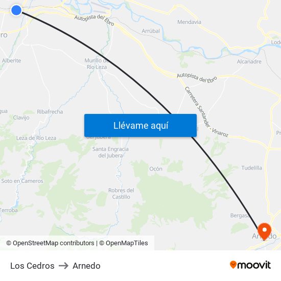 Los Cedros to Arnedo map