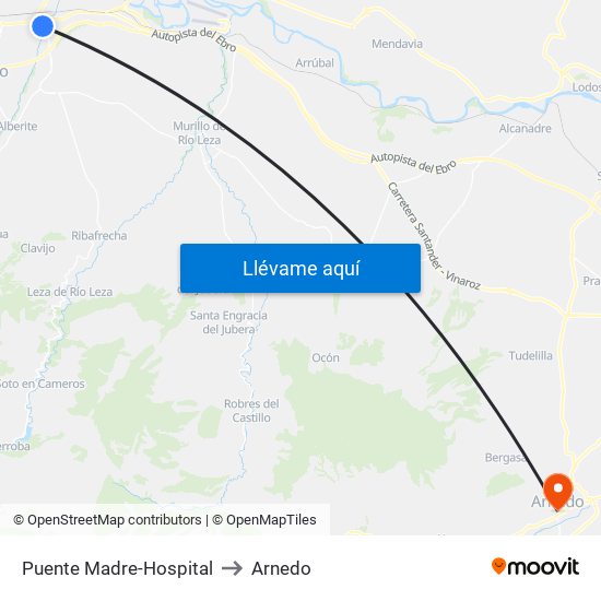 Puente Madre-Hospital to Arnedo map