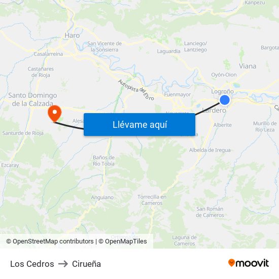 Los Cedros to Cirueña map