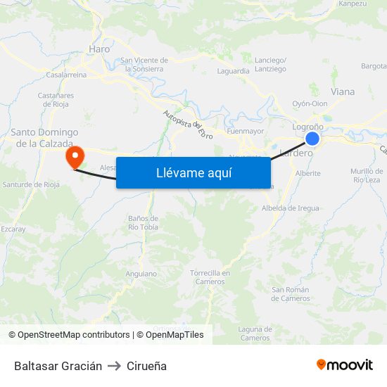 Baltasar Gracián to Cirueña map