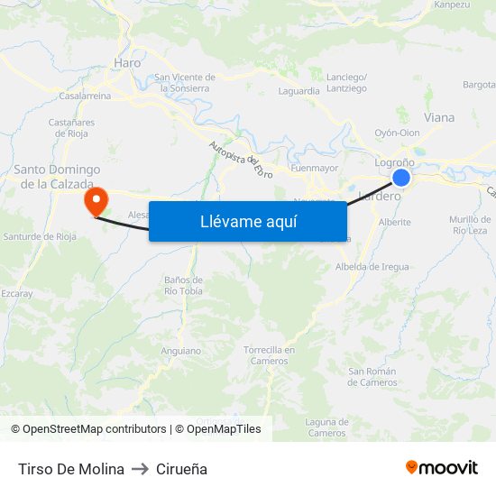 Tirso De Molina to Cirueña map