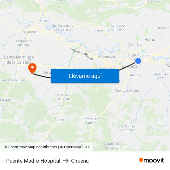 Puente Madre-Hospital to Cirueña map