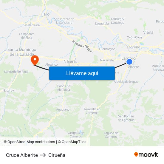 Cruce Alberite to Cirueña map