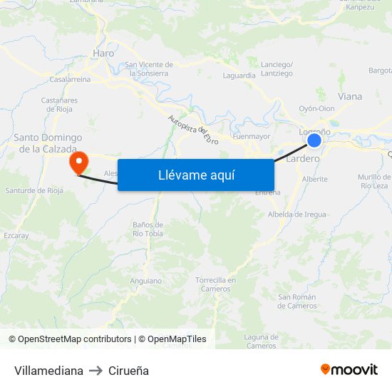 Villamediana to Cirueña map