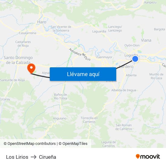 Los Lirios to Cirueña map
