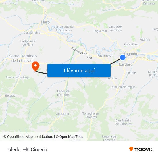 Toledo to Cirueña map