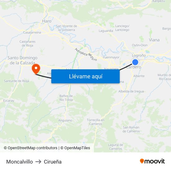Moncalvillo to Cirueña map