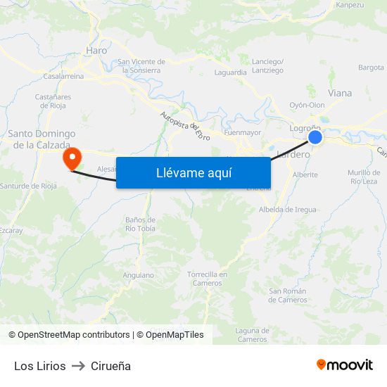 Los Lirios to Cirueña map
