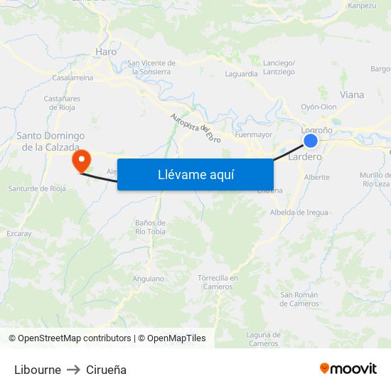 Libourne to Cirueña map