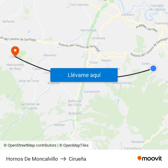 Hornos De Moncalvillo to Cirueña map